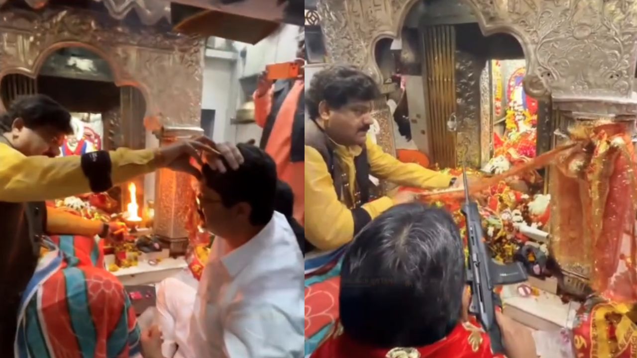 मैहर के शारदा मंदिर में राजा भैया के लिए टूटे नियम, बंदूक के साथ की पूजा, उठे सवाल